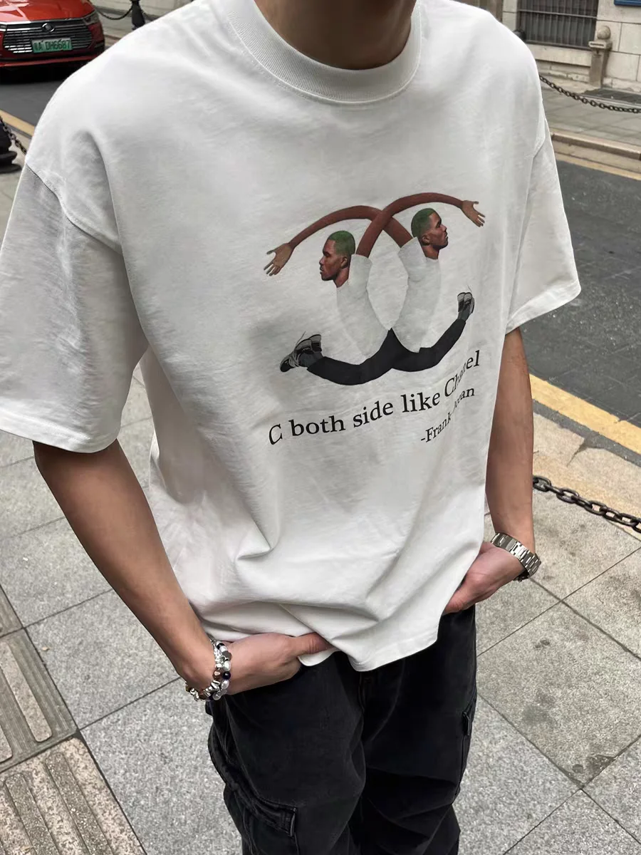 

Нишевая футболка с короткими рукавами из американского хлопка с принтом для мужчин и женщин, летняя модная пара