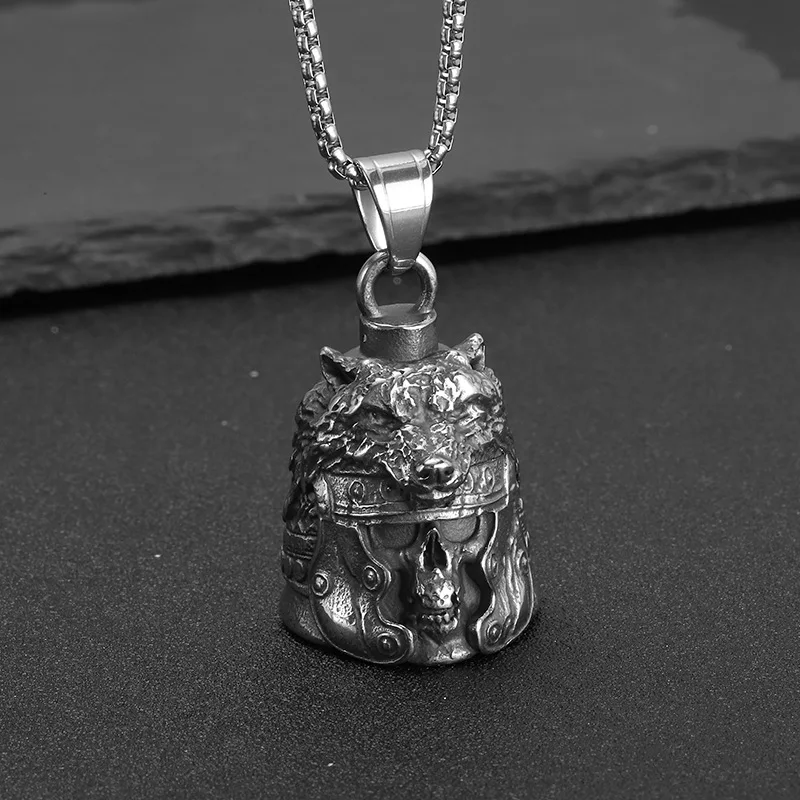European and American motorcycle style fashion personality punk accessories Roman skull wolf helmet bell pendant