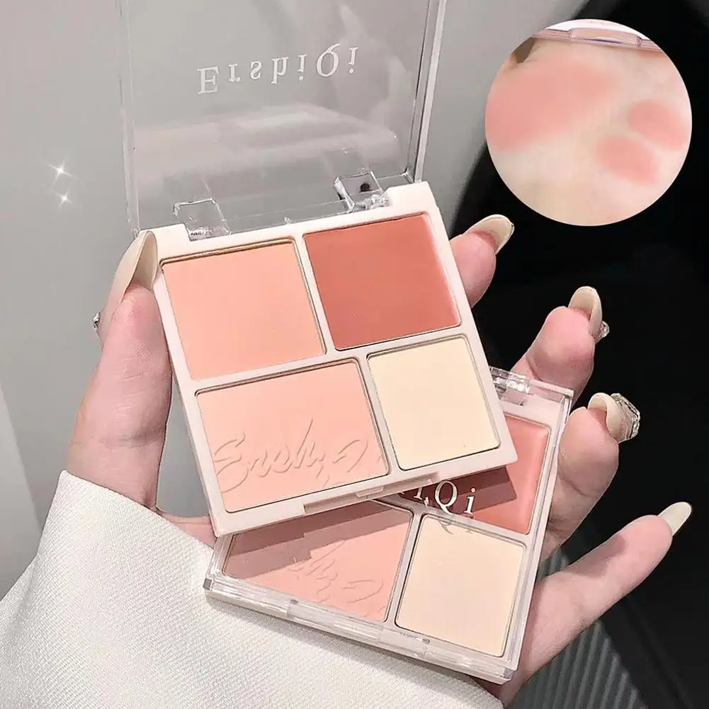 4 colores corrector colorete crema mate resaltado contorno maquillaje paleta todo en uno rosa espino mejilla tinte colorete maquillaje en polvo