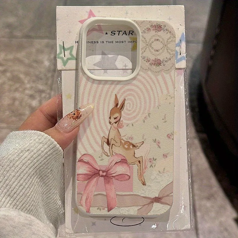 

Stylish Pink Deer Bow Floral Pattern TPU Phone Case for iPhone 11 12 13 14 15 16 17 Pro Max 16E 16 Plus 17 Air XS Max X XR Cover