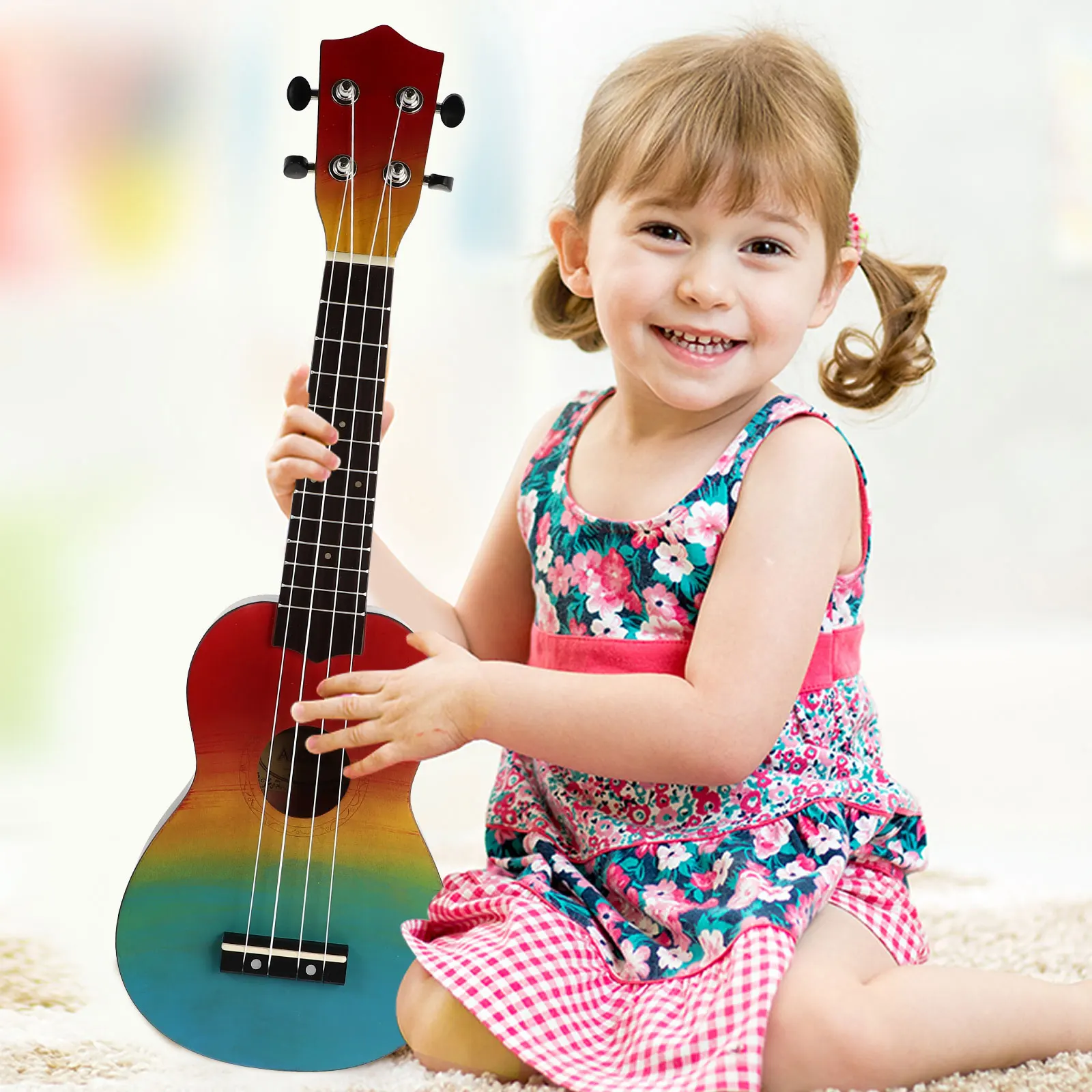 

1 set Wooden 21 Inches Beginner Ukulele Beginner Kids Acoustic Colorful Musical Instruments Small Guitar Starter Ukulele