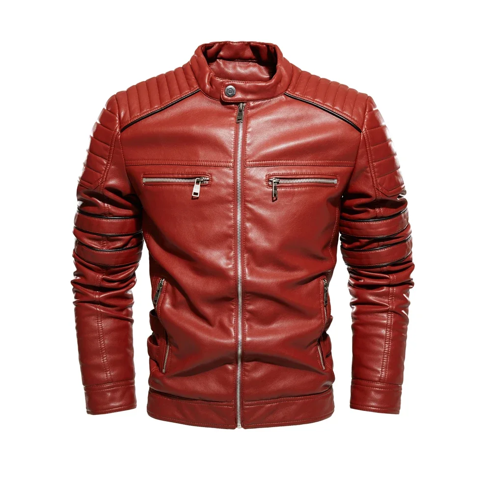 

Rollsrari New Leather Jacket Men Autumn Winter Fleece Motorcycle PU Faux Leather Jacket Male Casual Windbreaker Slim Coat 210