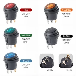 On Off Waterproof Vehicle Boat Switch Round Switch SPST 3Pin Rocker Switch 6A 10A 250V 125V AC LED