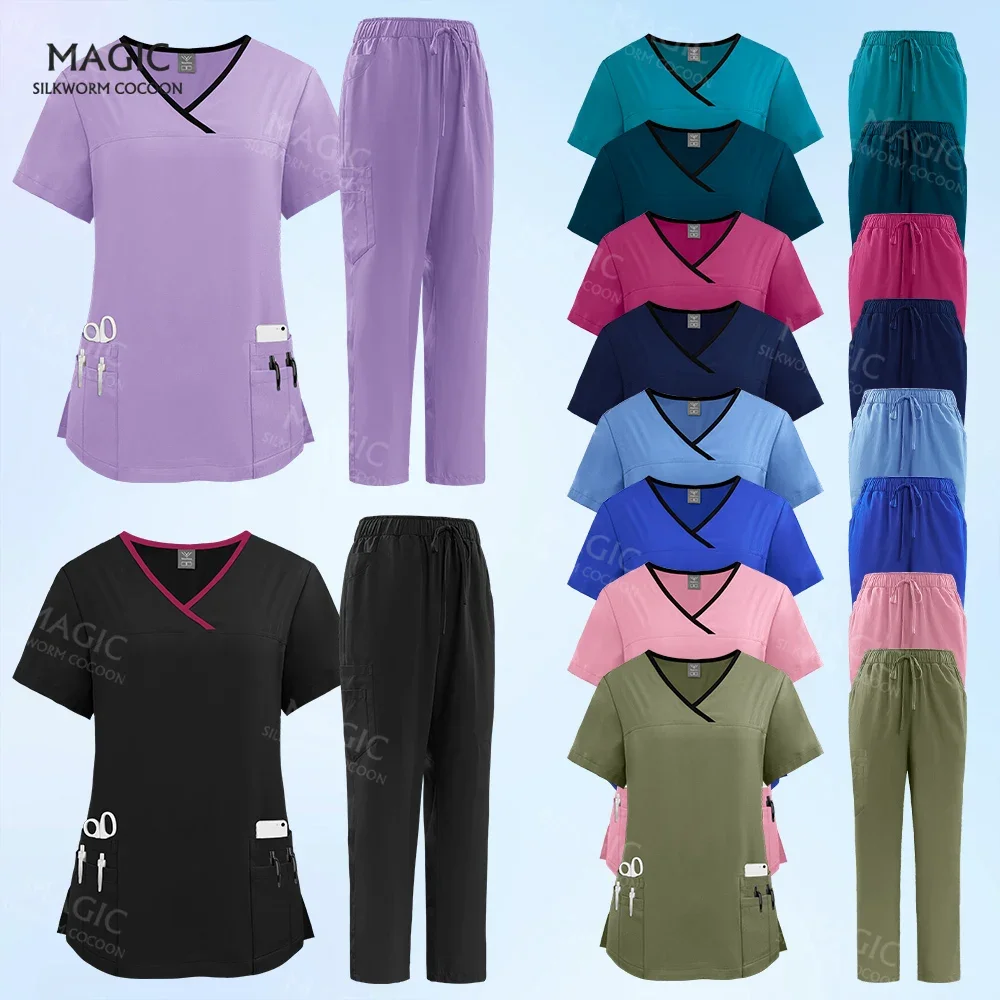 

Scrubs Medical Uniforms Woman Unisex Short Sleeved Pharmacy Nurse Uniform Hospital Doctor Workwear Surgical Set Nursing Uniforms