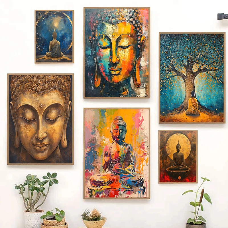 Buddha Meditation Dharma Mindfulness Bodhi Tree Religion Posters Canvas Painting Wall Art Pictures Living Room Home Decor