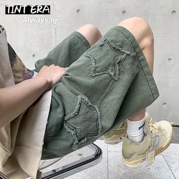 Kolor ERA Y2K męskie bryczesy Streetwear gwiazda koreański Harajuku kieszonkowy Jeans Hip Hop krótkie spodnie Cargo Grunge bermudy spodenki dżinsowe