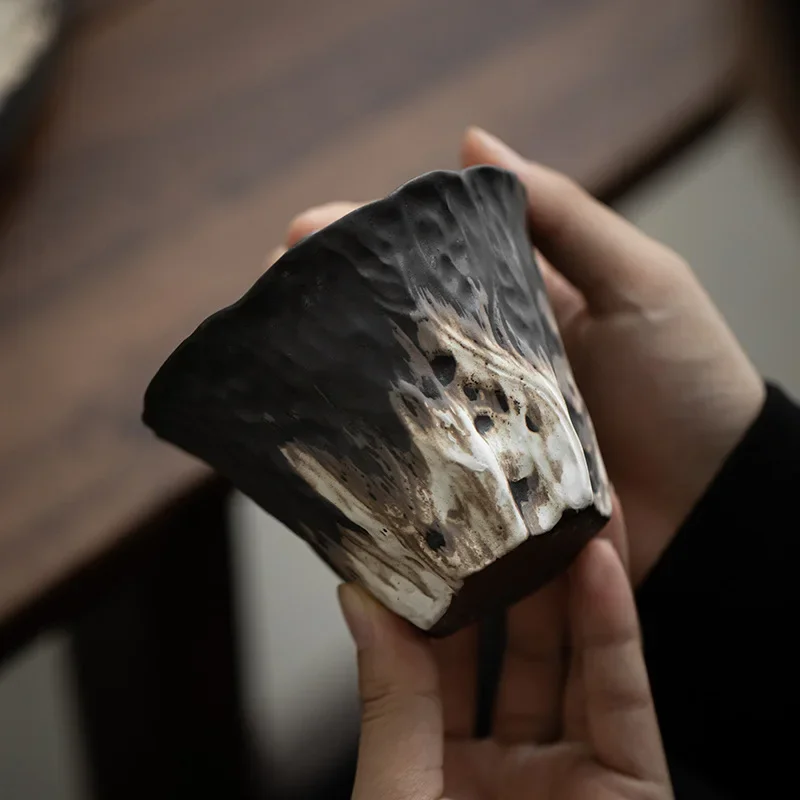 200ml Handmade Embossed Lotus Ceramic Tea TureeWabi Sabi Style Covered Bowl Coarse Pottery Tea Maker Gaiwan Kung Fu Tea Set Gift