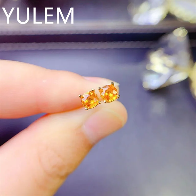 YULEM 5x5MM Natural Yellow Sapphire Earrings 925 Silver Stud Earring for Women 925 Sterling Silver Prevent Fine Jewelry