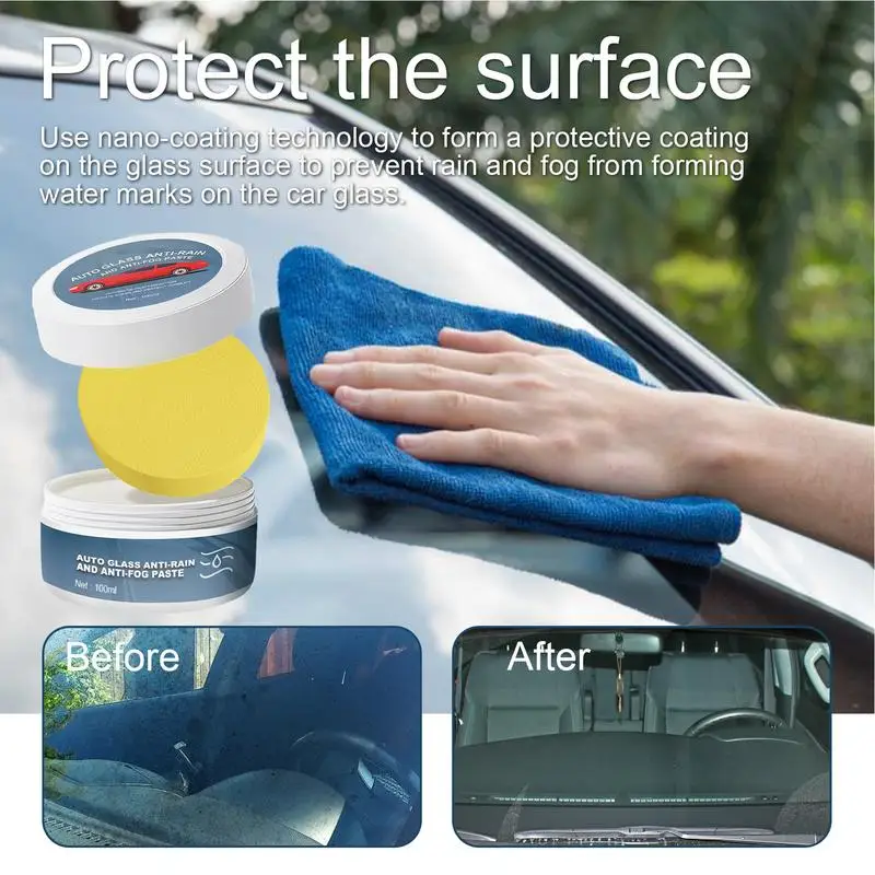 

Glass Oil Film Remover Auto Glass Anti-Rain Paste 100ml Vehicle Oil Film Cleaner Efficient Auto Windshield Oil Remover