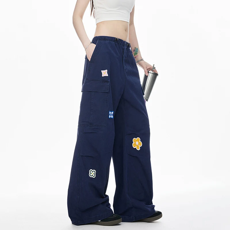 بنطلون نسائي للرياضات الخارجية في جميع الفصول، مريح وفضفاض بتصميم عصري مطبوع، مصنوع من القطن بأرجل واسعة