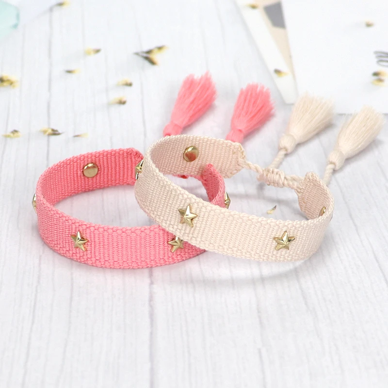 Bracelet Tissé avec Petites Étoiles pour Femme, Bijou Empilable, Cadeau, Été