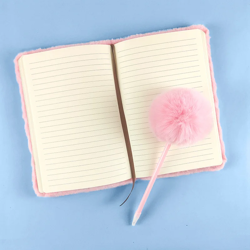 A5 Plush Notebook Set with Pen Stationery Set Cross-Border Gift Prize Furry Diary with pen  Stationery