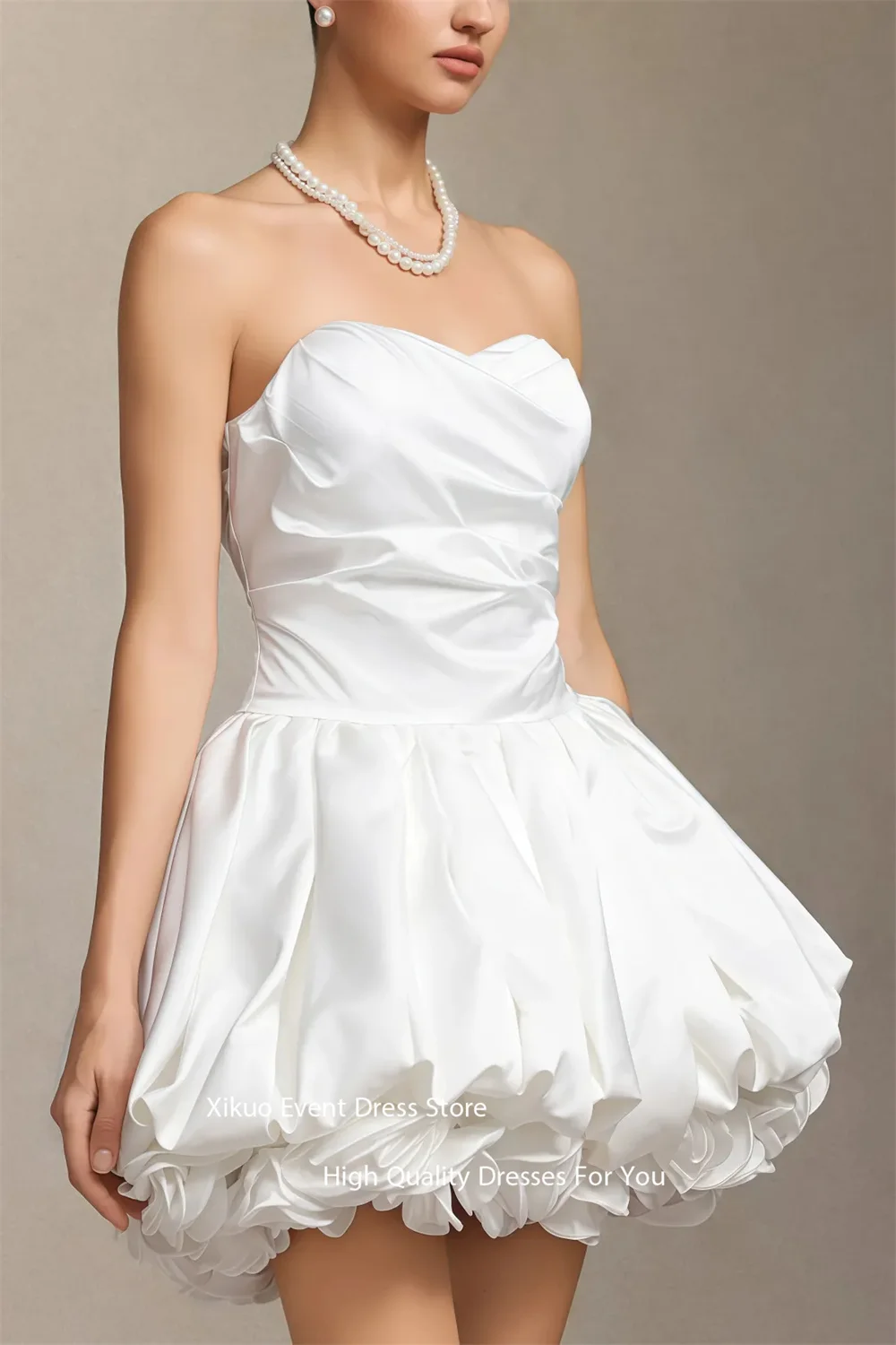 Xikuo 恋人 3D 花裾のウェディングドレスふくらん A ライン Vestidos デ ノビアロマンチックなミニ丈ローブデマリーカスタマイズ