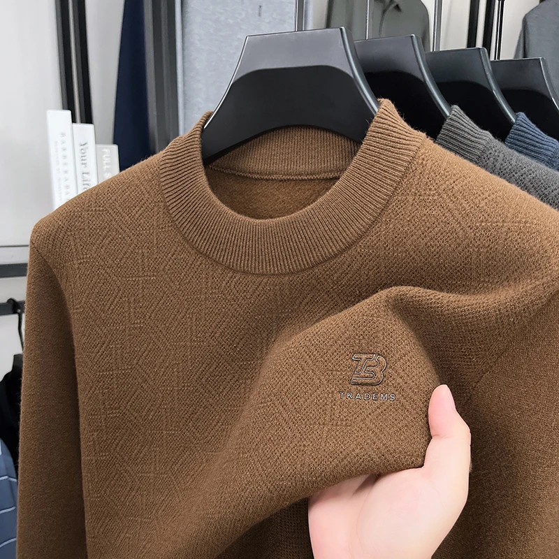 

Men's Sweater Thickened Winter Half High Neck Middle-aged Dad Outfit Warm Knit Sweater Casual Loose Fashion Base Shirt