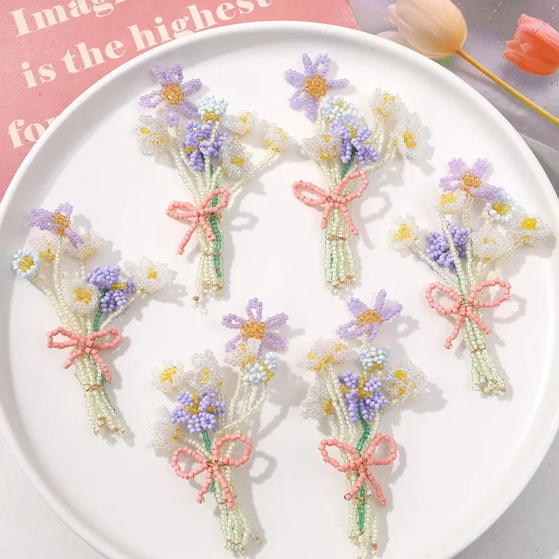 

2 шт. Hyunya, нежный ветер, красочные цветочки, тюльпаны и банты, букеты, сделай сам, плетеные вручную заколки, украшения для волос, материалы для сережек