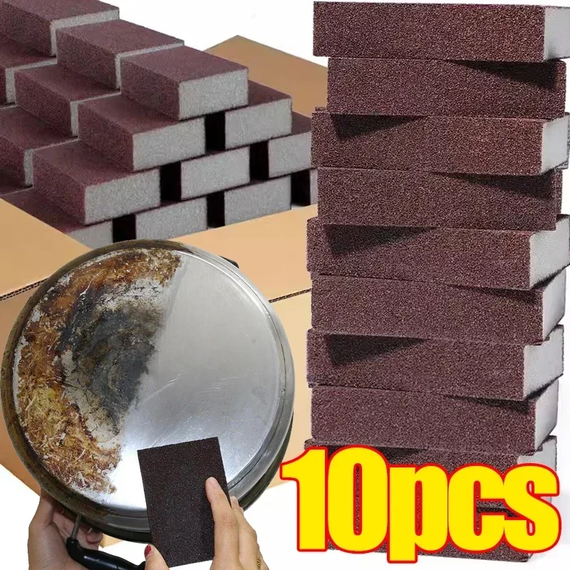 1/10Pcs Rust Remove Sponge Carborundum Eraser Household Cleaning Brush Descaling Scouring Sponges Rub Cooktop Pot Kitchen Tools