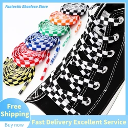 Checkered Grid Flat Shoelaces Fashion Shoelace Sneaker Shoe Laces Colors Shoestring Printing Ribbons Shoelaces Lacing 1pair