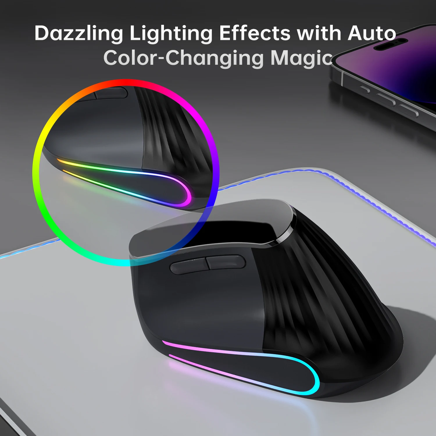 JOMAA Speed Roller Wireless Vertical Mouse Ergonomic Mice RGB Backlit Bluetooth+2.4G Mouse for Laptop Tablet OS Windows