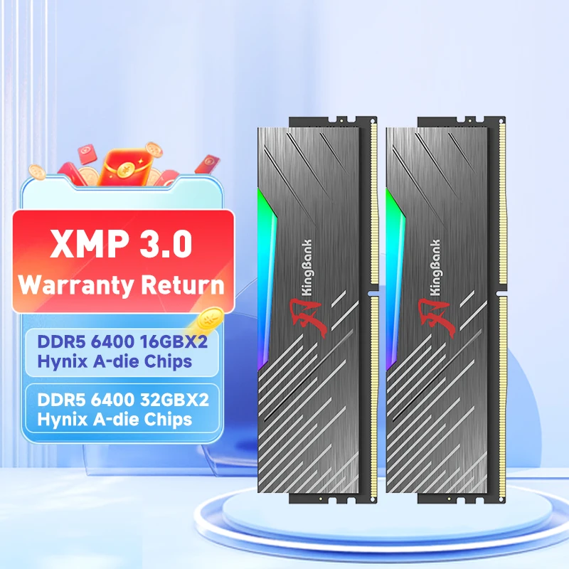 KingBank DDR5 RGB RAM Hynix A die Memory PC 16GB 32GB 64GB 16GBx2 32GBX2 6400MHz Performance for Desktop