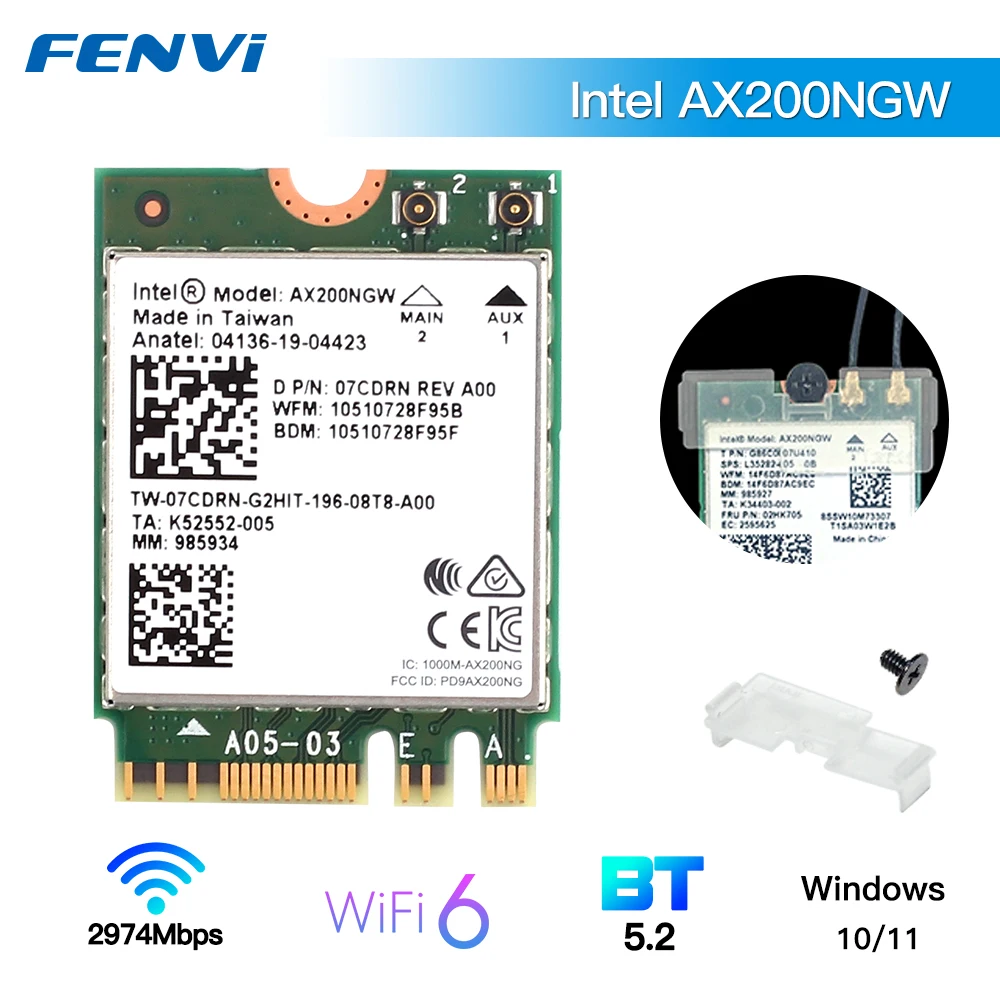 3000 Mbit/s WiFi 6 Intel AX200 Wireless für Bluetooth 5.2 Desktop-Kit 802.11AX 2,4 G/5 GHz AX200NGW Wi-Fi-Karte für PC Windows 10/11
