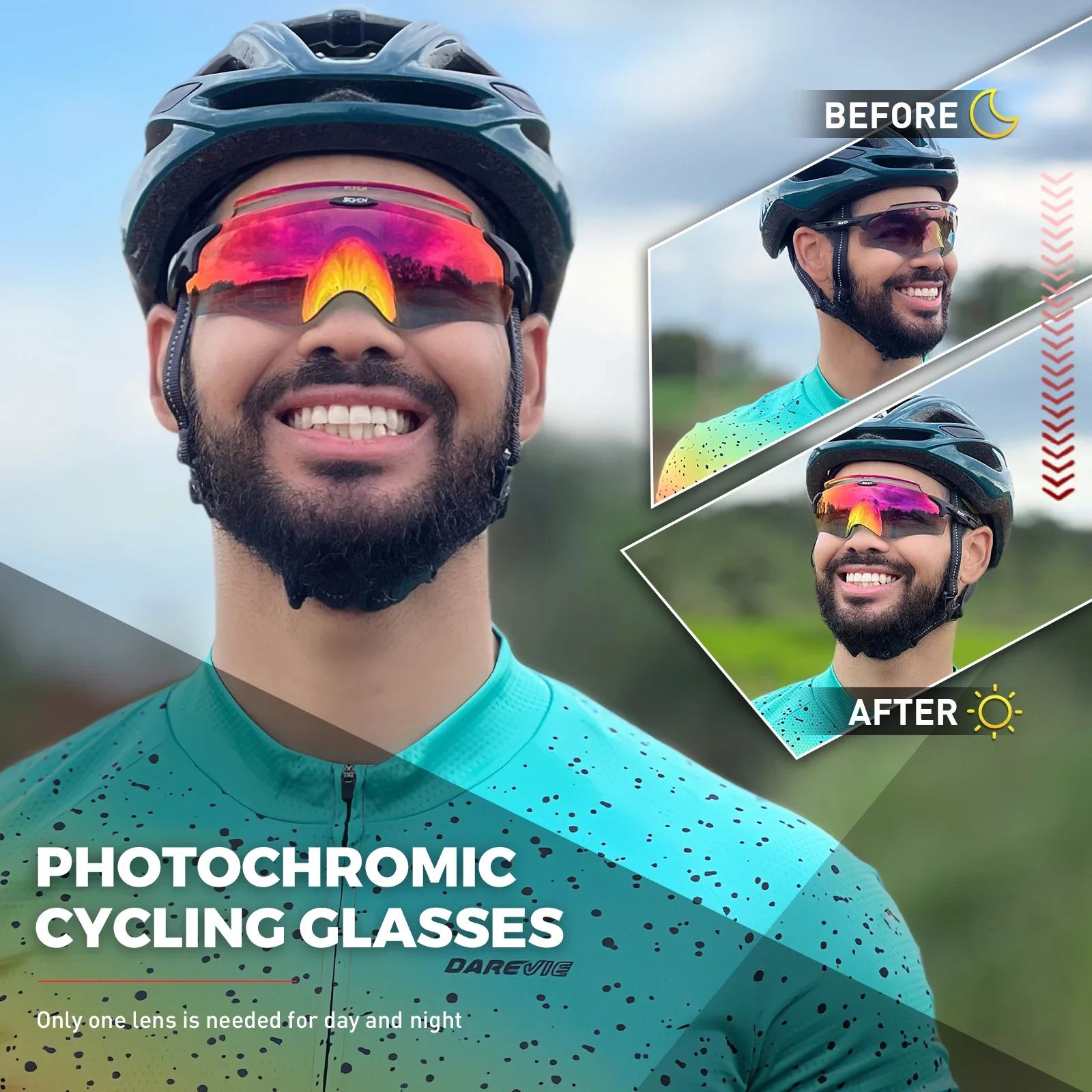 Scvcn فوتوكروميك ركوب الدراجات النظارات الشمسية الرجال الأحمر اللونية MTB الدراجة نظارات الدراجات تشغيل دراجة حملق النظارات الرياضية