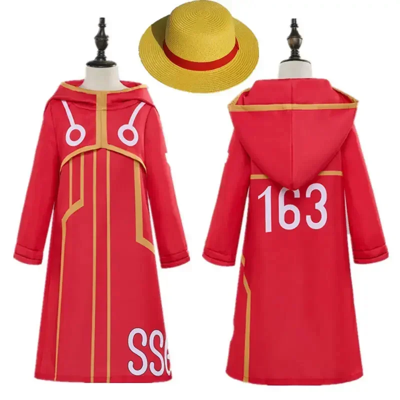 Egghead Island Costume per Bambini Anime Monkey D Luffy Robe Costume Cosplay Halloween 163 Rufy Giacca Cappotto Cappello Vestito