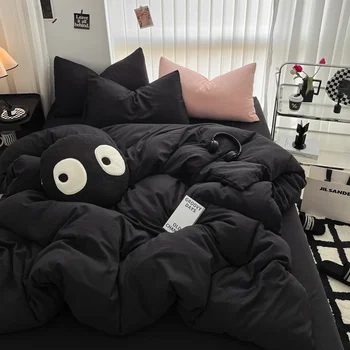 Pure Black Duvet Cover Microfiber Solid Color Bedding Set, 3pcs Duvet Cover Home Bedroom Decor Bed Sheet 2 Pillowcases