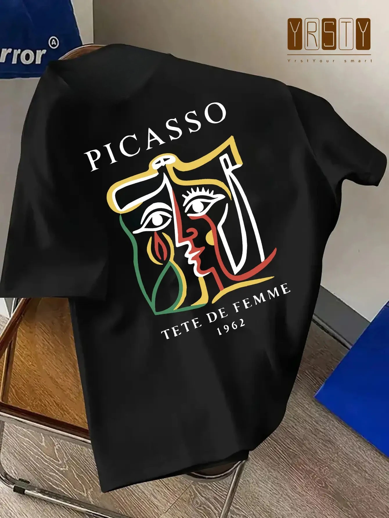 Mens Picasso Woman Head Portrait Print T-Shirt 100% Cotton Loose-Fitting Outdoors Artistic Style Short Sleeve Street Casual Wear