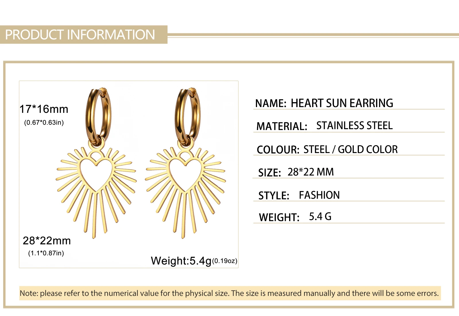 Skyrim Geometrische Herz Sonne Anhänger Tropfen Ohrringe Edelstahl Frauen Creolen wasserdichte Mode Hochzeit Schmuck Großhandel – Detail 5