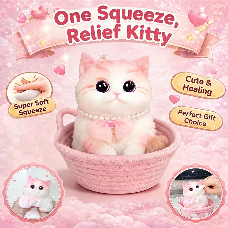 Pink Cat Squishy Stress Reliever Slow Rising Kawaii Figurine Soft Squeeze Anxiety Relief Sensory Fidget for Decor Birthday Gift