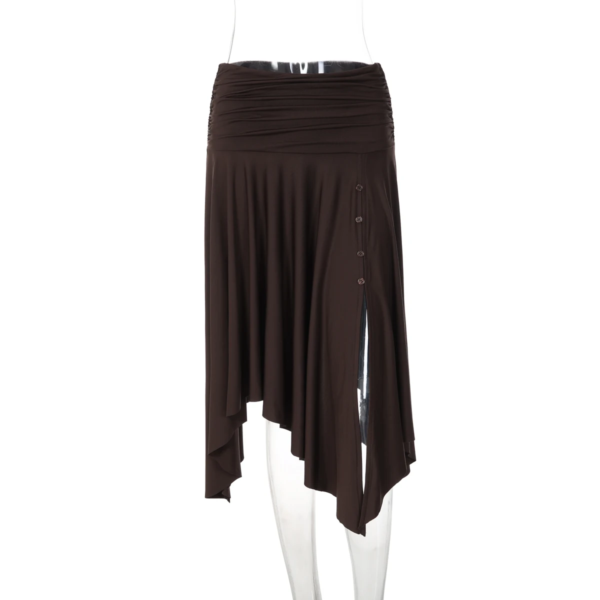 Hugcitar Modischer, hoch taillierter, geraffter Rock mit Schlitz und Knöpfen, sexy, plissiert, unregelmäßig, Midirock, Sommer-Outfit für Damen, Streetwear, Party, Urlaub – Detail 4