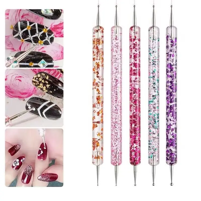 5 個ネイルアートドットペンポータブルクリスタルビーズハンドルデュアルエンド描画絵画ピックアップラインストーン宝石マニキュアツール