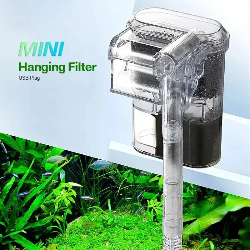 Mini External Waterfall Fish Tank Filter USB 2.5W 250H/L Suspended Aquarium Filter for Fish Tanks below 30cm