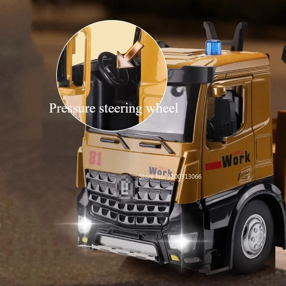 1/18 Metal Diecast Engineering Vehicles Model Toys Rubber Tires with Light＆Sound Large Crane Models for Children Education Toy