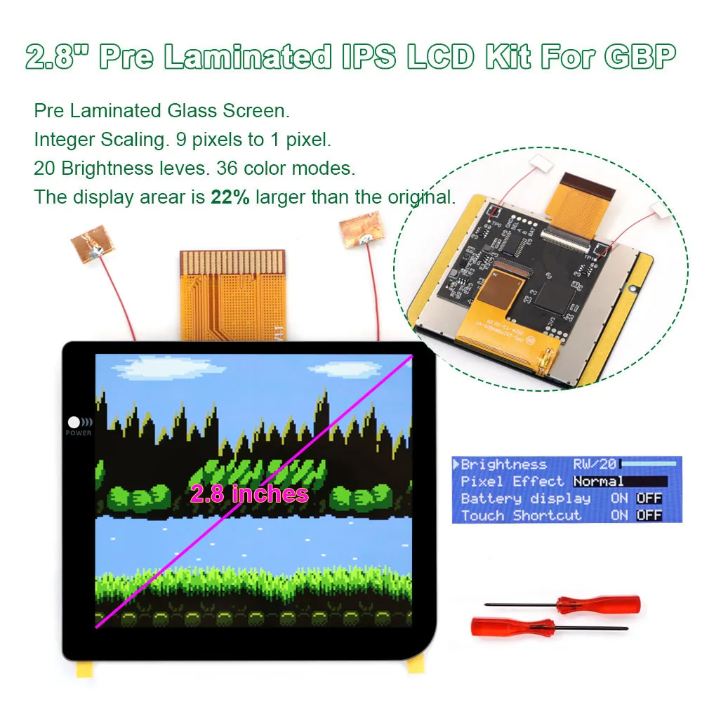 hispeedido-28‘’-for-gbp-laminated-ips-lcd-screen-high-brightness-kitsno-welding-required-for-gameboy-pocket-easy-to-install
