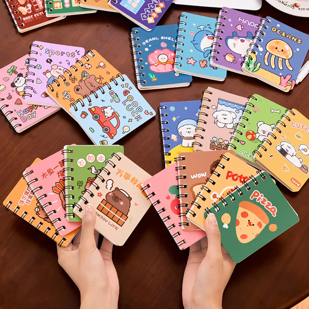 4 Pcs Wholesale Cartoon Rollover Coil Book Writing Pads, Student Small Gift A7 Blank Notebook Cute Text Animal Book