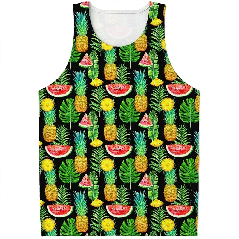 

Fruit Graphic Tank Top for Men Sleeveless Tshirt Watermelon Pattern Tops Paint Vest Hawaii Tank Tops Man Braces T-shirt