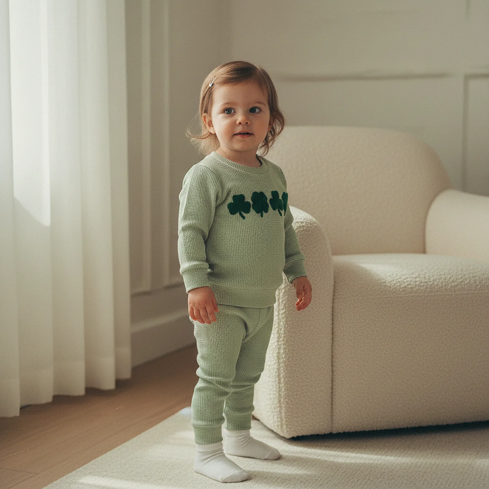 ملابس الأطفال الصغار مجموعة ملابس أيرلندية بأكمام طويلة بلوفر مطرز شامروك مع بنطال مكون من قطعتين #4