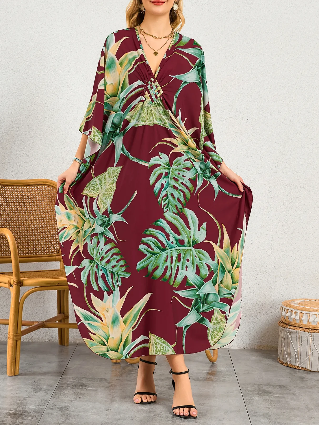 Kaftan Dress for Women,Plus Size Hawaiian Batwing Sleeve Beach Cover Up Summer Swimsuit Dresses