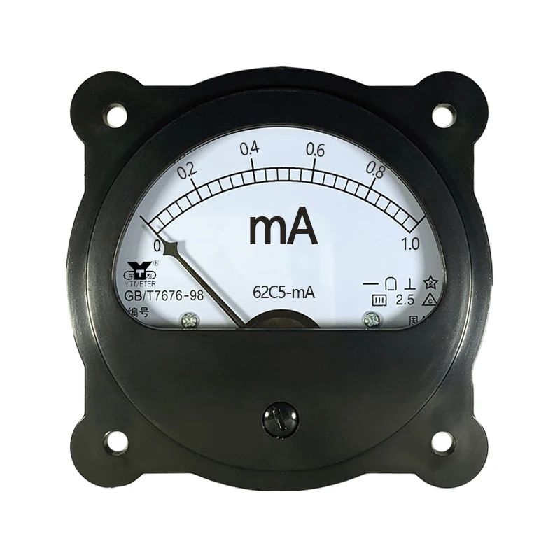 62C5 DC ammeter milliampere meter circular 1mA 2mA 5mA 10mA 20mA 30mA 50mA 100mA 200mA 300mA 500mA pointer type black instrument