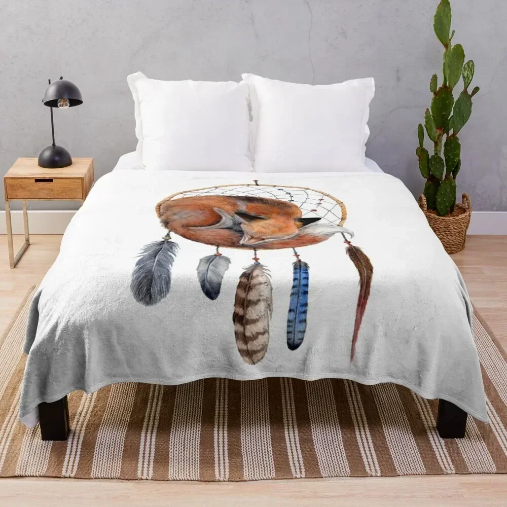 

Fox Dreamcatcher Throw Blanket Lightweight Warm Blanket for Indoor Outdoor Use
