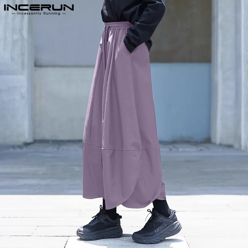

INCERUN Men Wide Leg Pants Solid Color Drawstring Joggers Casual Trousers Men Loose Streetwear 2025 Korean Style Fashion Pants