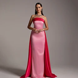 Bafftafe Elegant Mermaid Satin Evening Dresses Strapless Women Long Prom Gowns Customized Bodycon Formal Special Party Dress