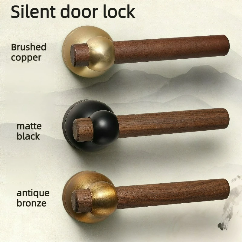 Middle Ancient Style Walnut Wood Interior Door Lock, Household Bedroom Silent/magnetic Universal Door Handle Lock