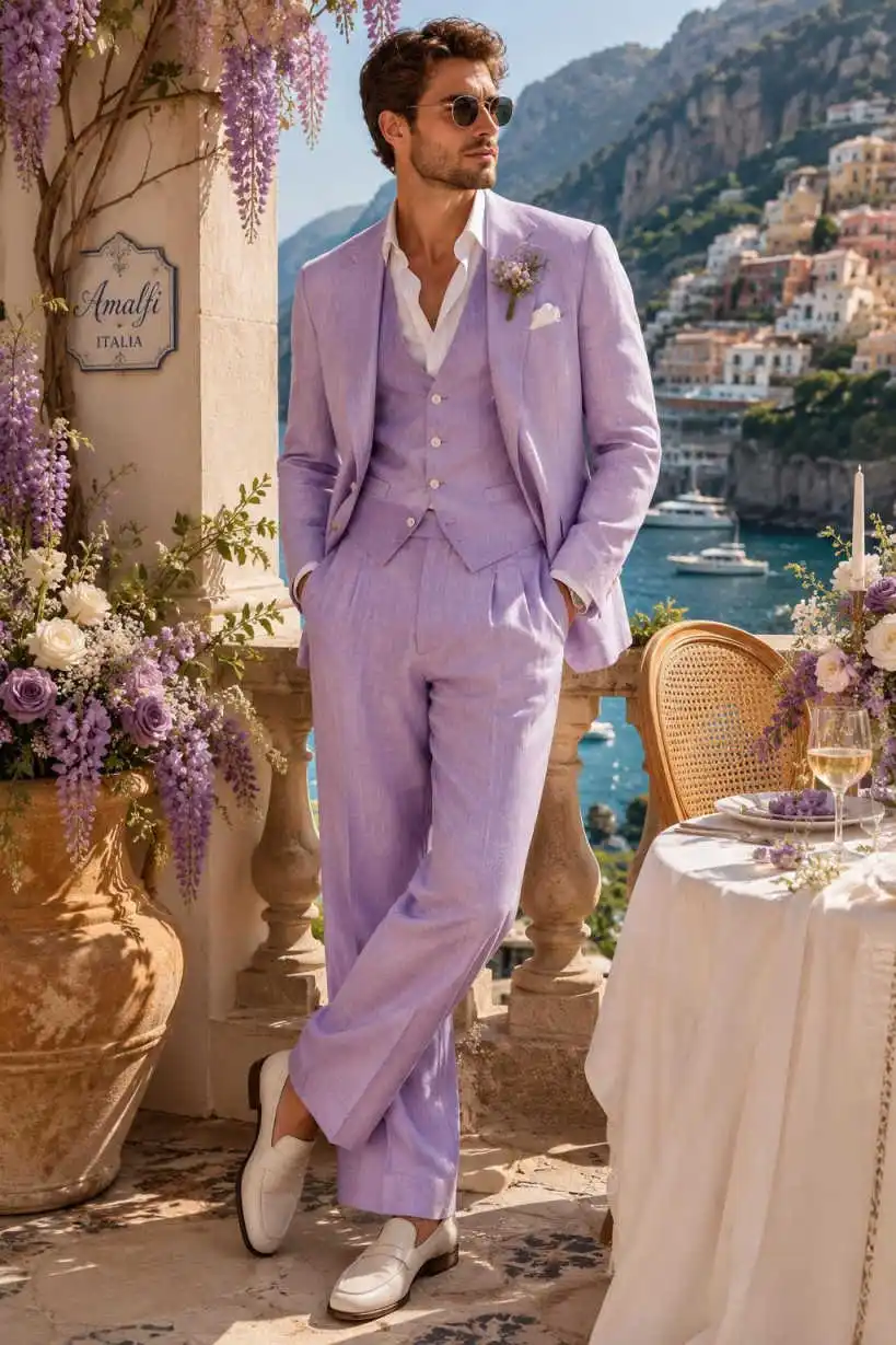 Simple Men Suit 3 Pieces Jacket Pants Vest One Button Peaked Collar Leisure Business Occasion Office Commuting Customized