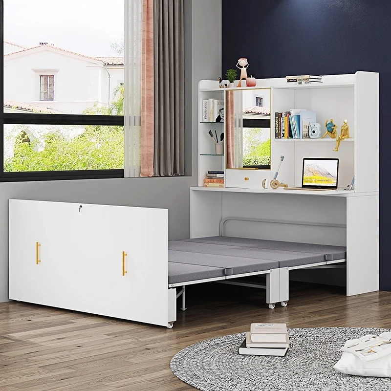 Office lunch break folding bed single home study invisible bed desk dressing table integrated cabinet