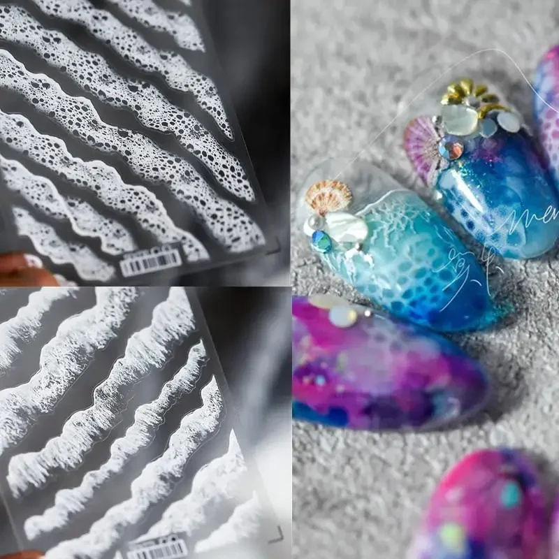 Sticker Nail Art Sea Story Series Wave 3D Engraved Decor Nail Water Cloud Stickers Decorations Diy Decals Design Japan Korean