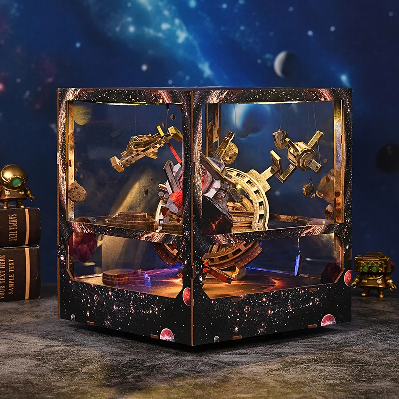 DIY Wooden Nebula Wanderer Book Nook Shelf Insert Kits Miniature Model Kit Magic Bookend for Friends Birthday Gifts