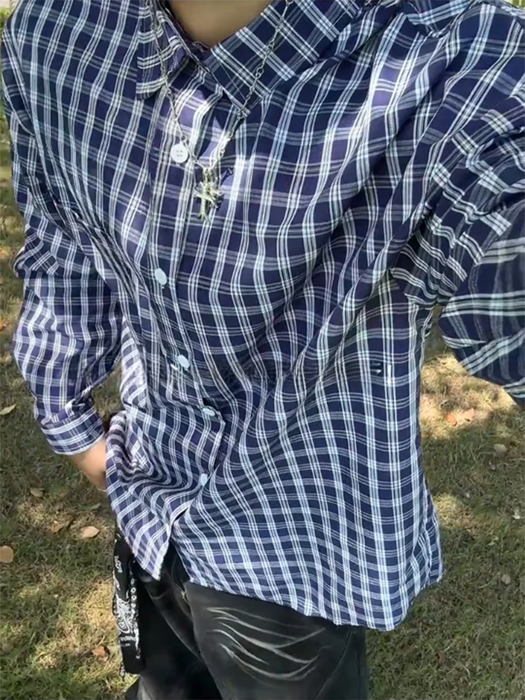 

Blue Plaid Long Sve irt Men's Spring Autumn Casual Vintage American Sle Couple's Outerwear Layering irt