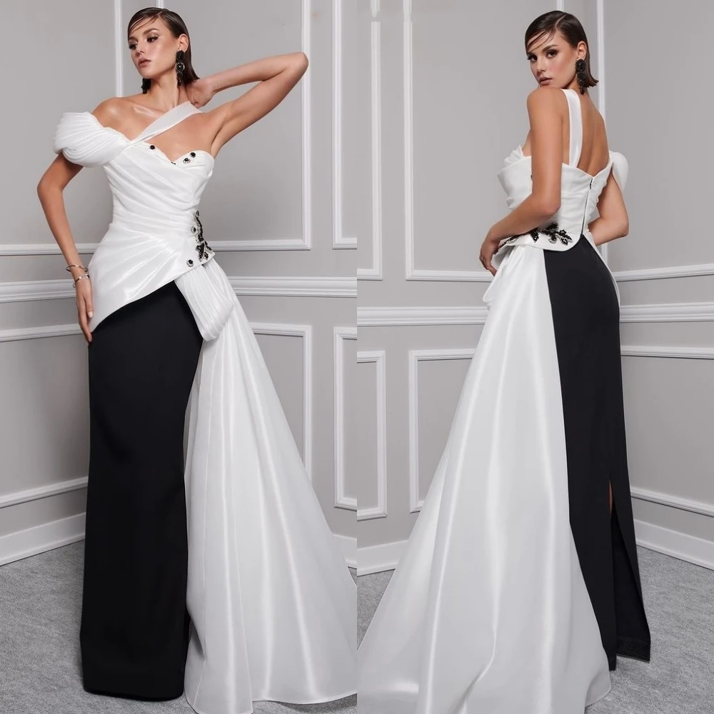 Customized  Evening Charmeuse Pleat Rhinestone Party Sheath One-shoulder Bespoke Occasion Gown Long Dresses Saudi Arabia